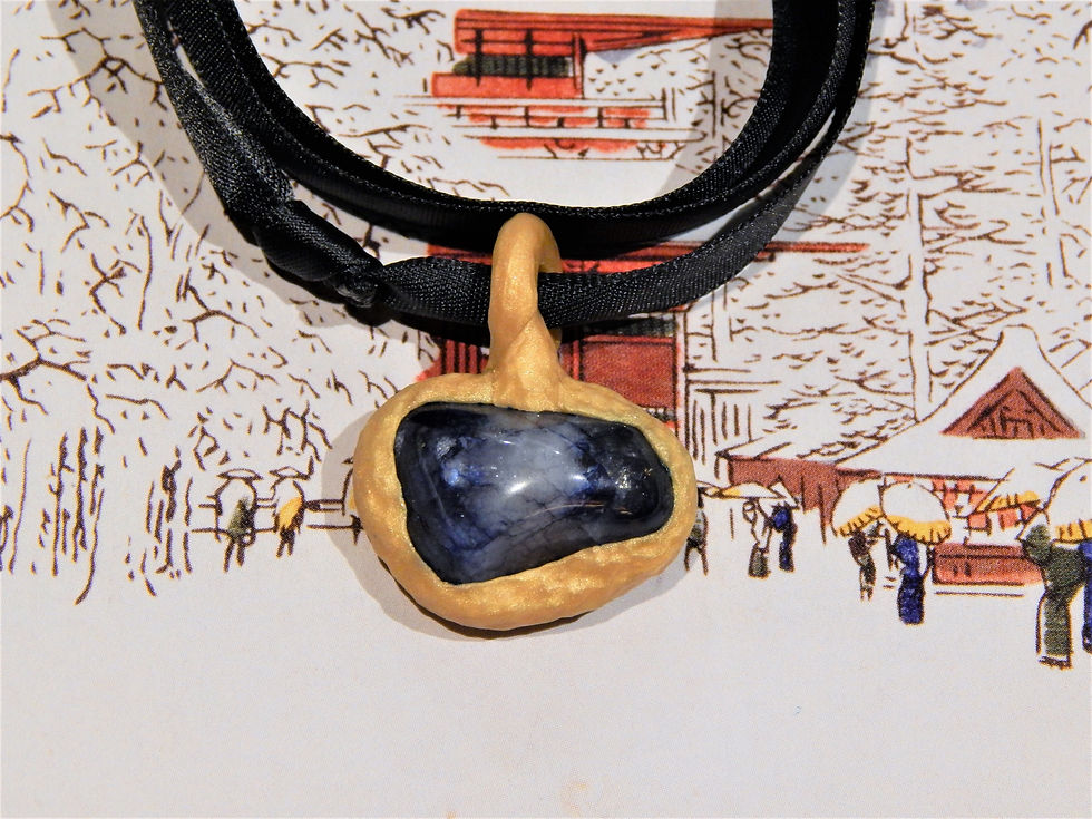 Thumbnail: Bia Blue Quartz Stone + Gold Clay Sculpted Pendant Necklace