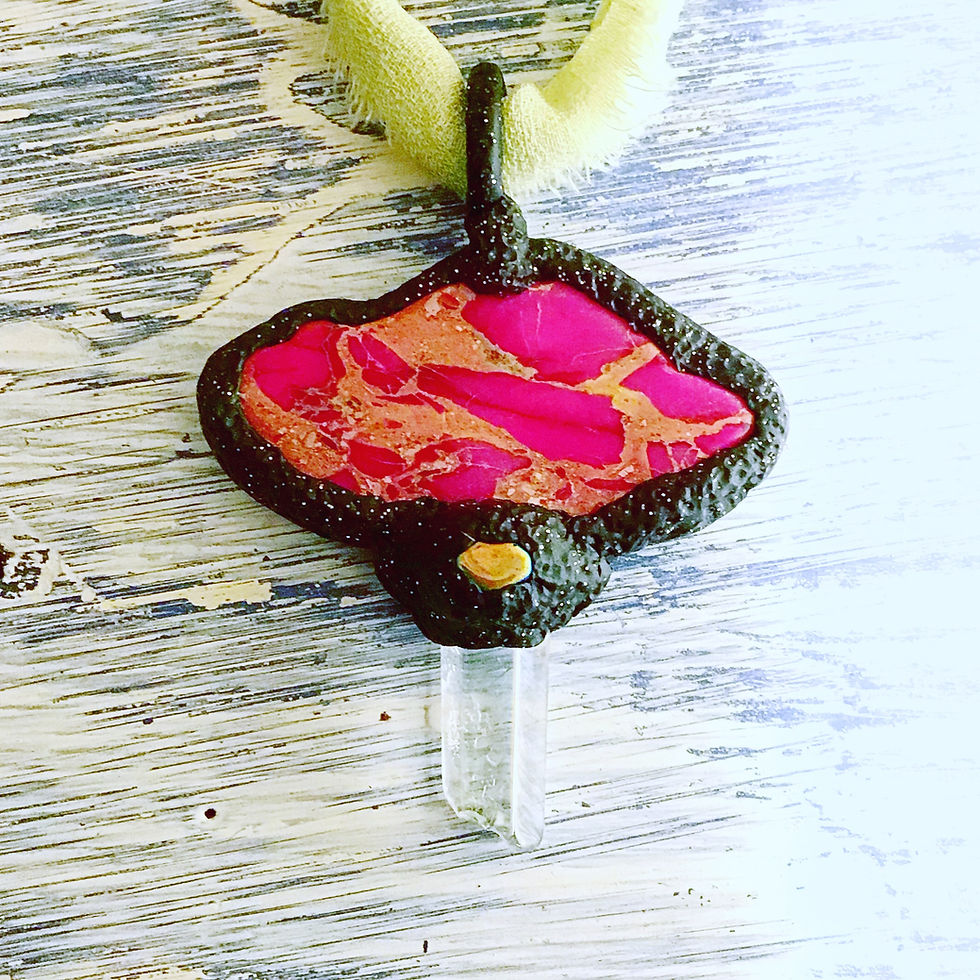 Thumbnail: Striking Lightning Cloud Fuchsia Jasper, Crystal and Angel Quartz Talisman Charm
