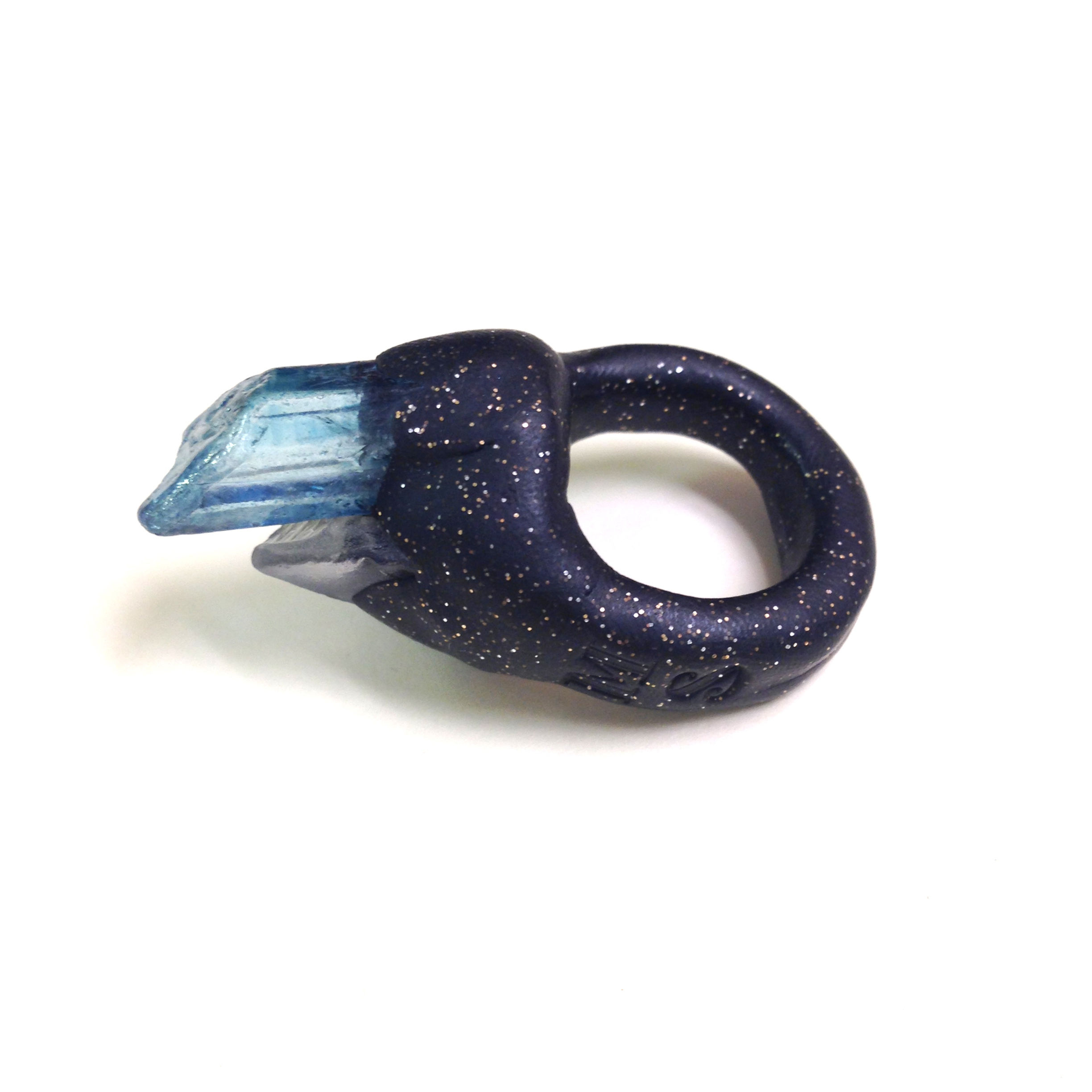 Blaine Blue + Black Polymer Clay Cocktail Ring