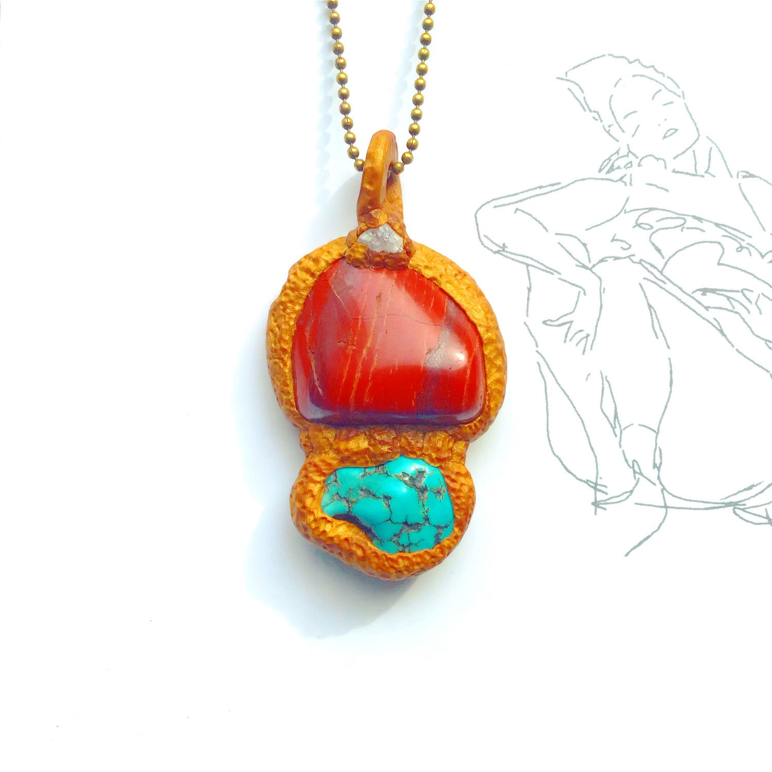 Sedona Red Jasper Turquoise Howlite Amulet Pendant Necklace Charm