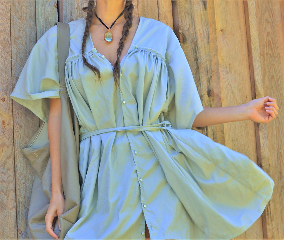Thumbnail: Cholette Oversized Button Down Gathered Tunic Tie Dress