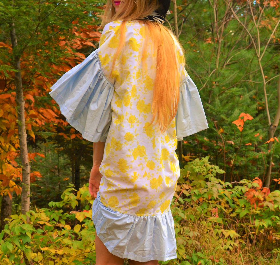 Thumbnail: Cordelia White + Yellow Floral + Baby Blue Blouson Tunic Shift Dress