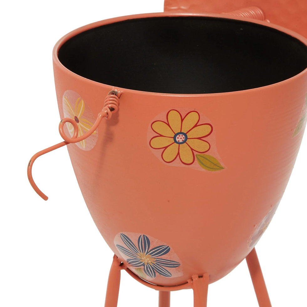Thumbnail: 8" X 16" Pink Metal Pig Planter with Floral Accents