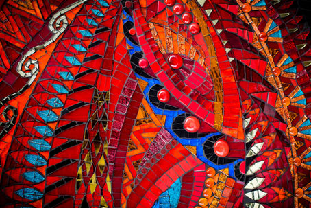 Abstract red mosaic pattern artwork by julieedmundsmosaics