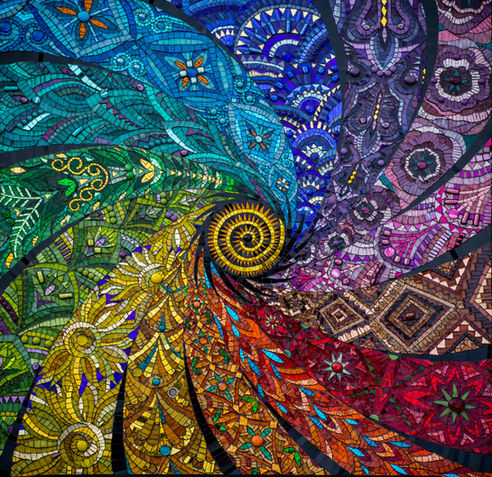 Vibrant pattern mosaic spiral art by julieedmundsmosaics