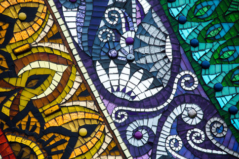 Vibrant mosaic artwork detail: colourful, intricate patterns