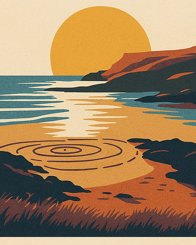 Illustration depicting coastal scences