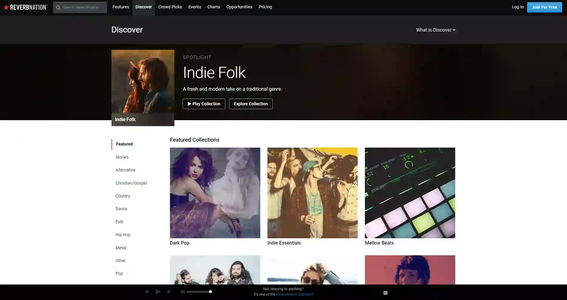 Reverb Nation Discover page