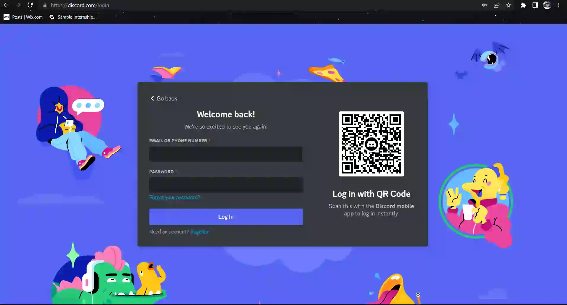 Discord login screen