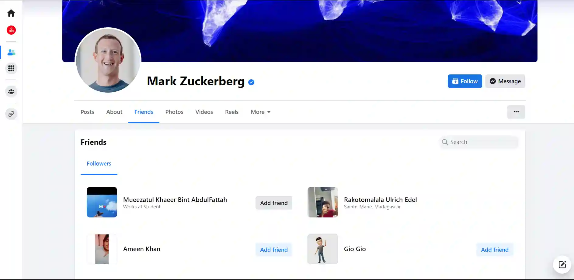 Facebook mutual friends list
