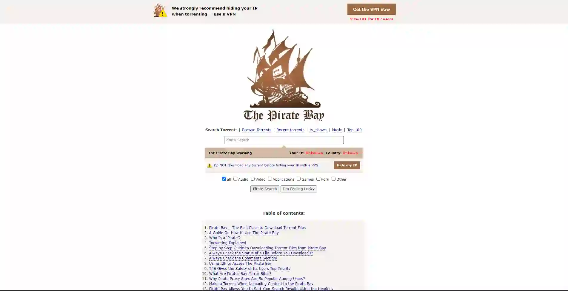 piratebay homepage