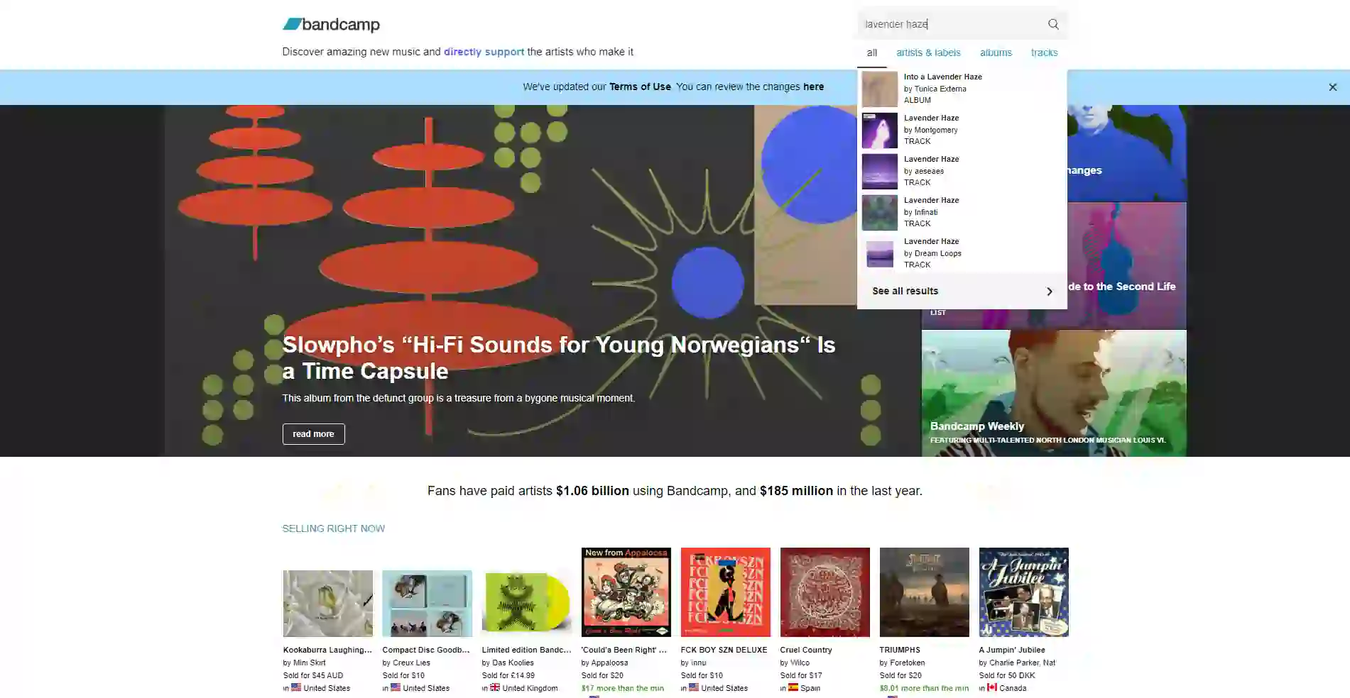 bandcamp homepage
