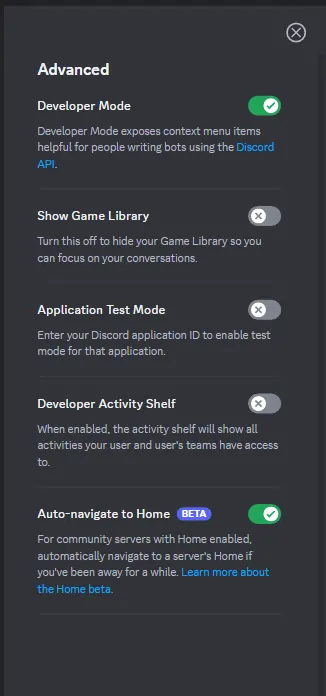 discord advanced mode