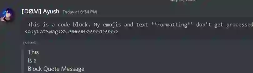 discord text box, code block