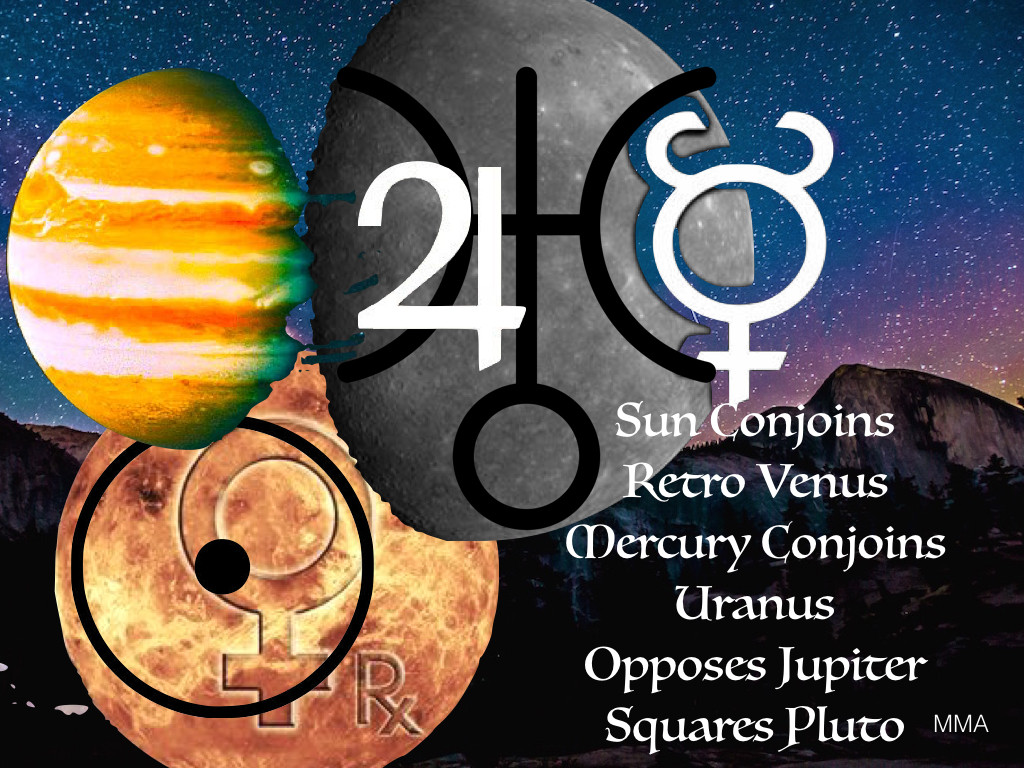 TSquare to Pluto Sun+Venus(rx), Mercury+Uranus; Opposing Jupiter
