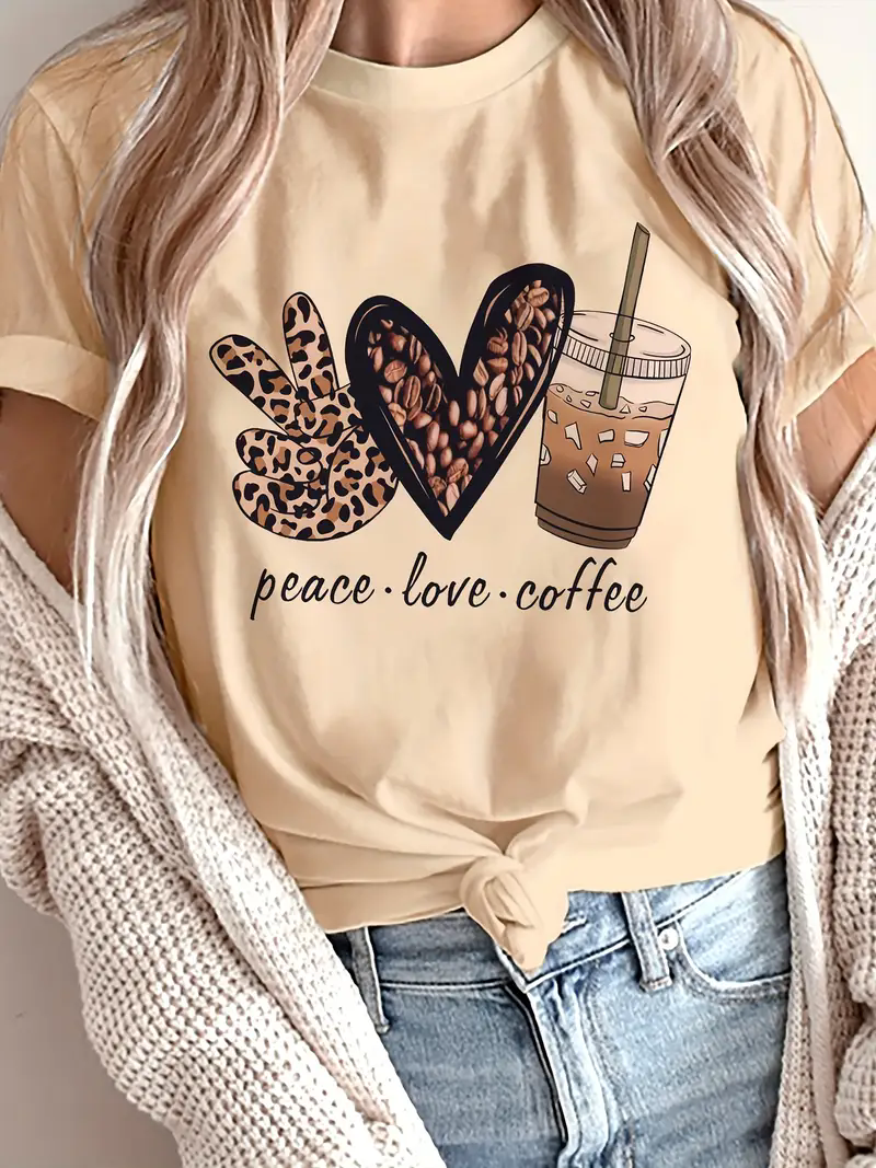 Women's Peace Love Coffee Printed T-Shirt