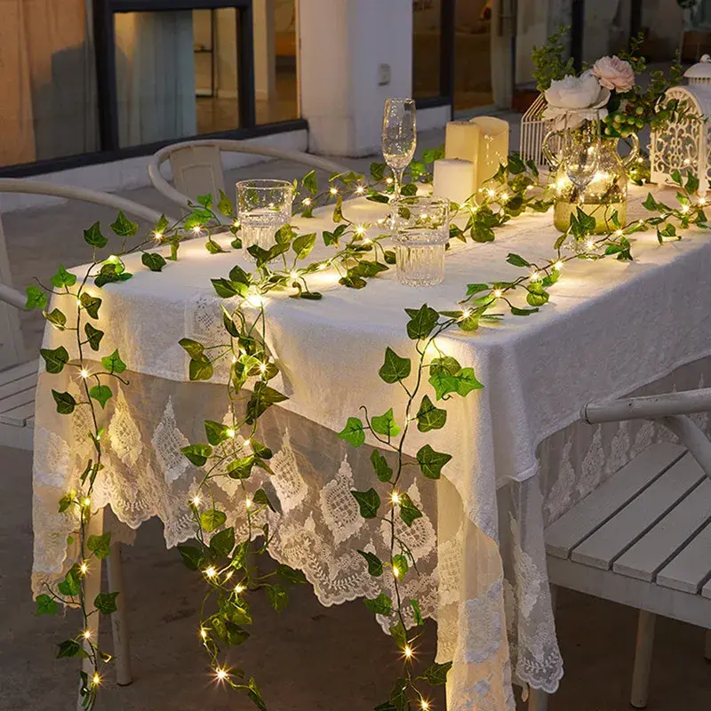 Miniatura: Cordão de Luz LED com Folhagem Verde Decorativa