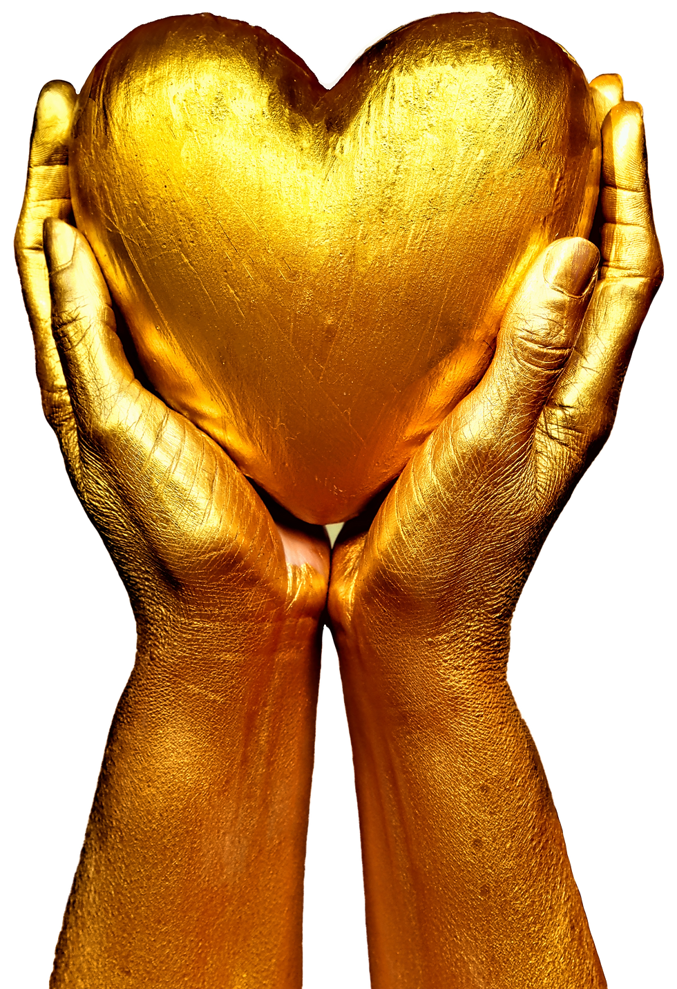 Golden hands holding a golden heart