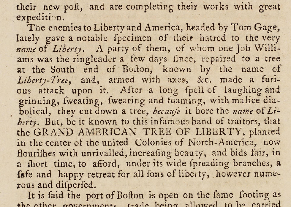 The Pennsylvania Evening Post — September 9, 1775: Press coverage of Boston’s Liberty Tree being cut down by a group of Tories and British soldiers in August 1775.