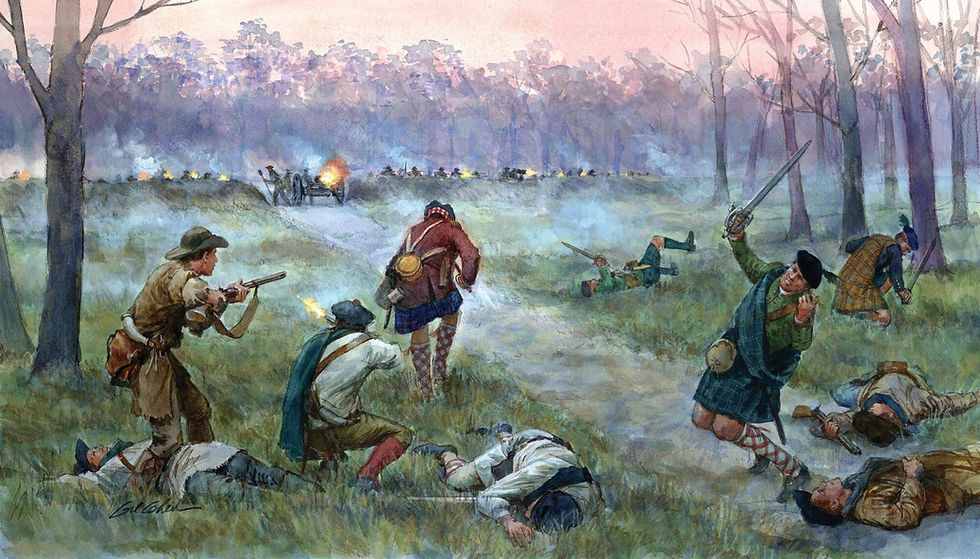 Patriots fire on the Loyalists.  Image Source: National Park Service