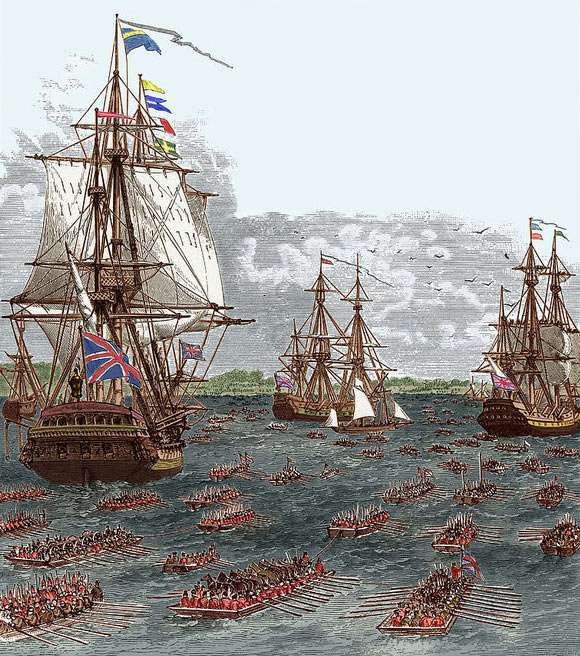 British troops come ashore at the Battle of Long Island