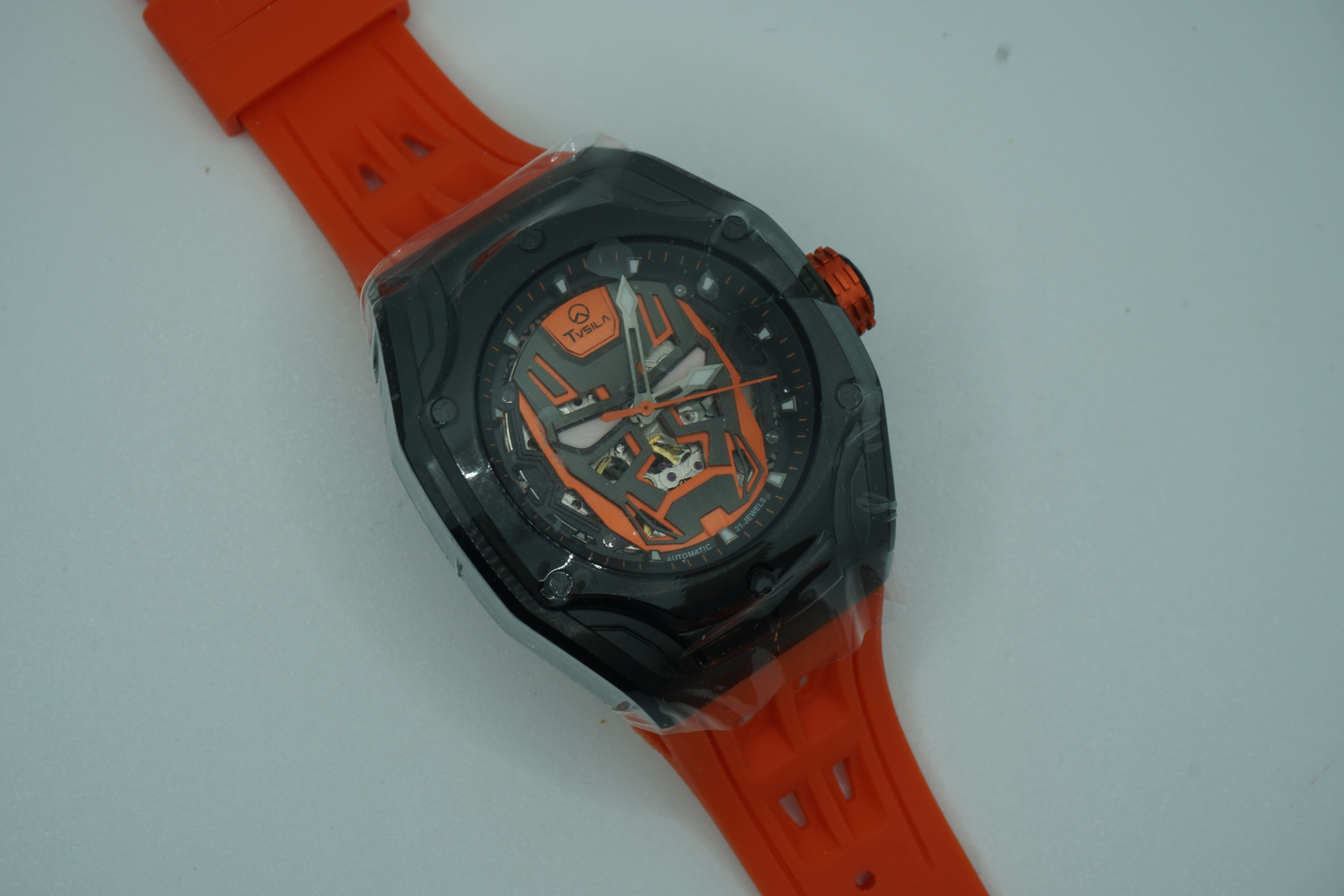 New Men’s Watch with Red Rubber Strap and Sapphire Glass