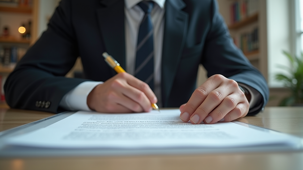 Eye-level view of a notary signing documents at a desk