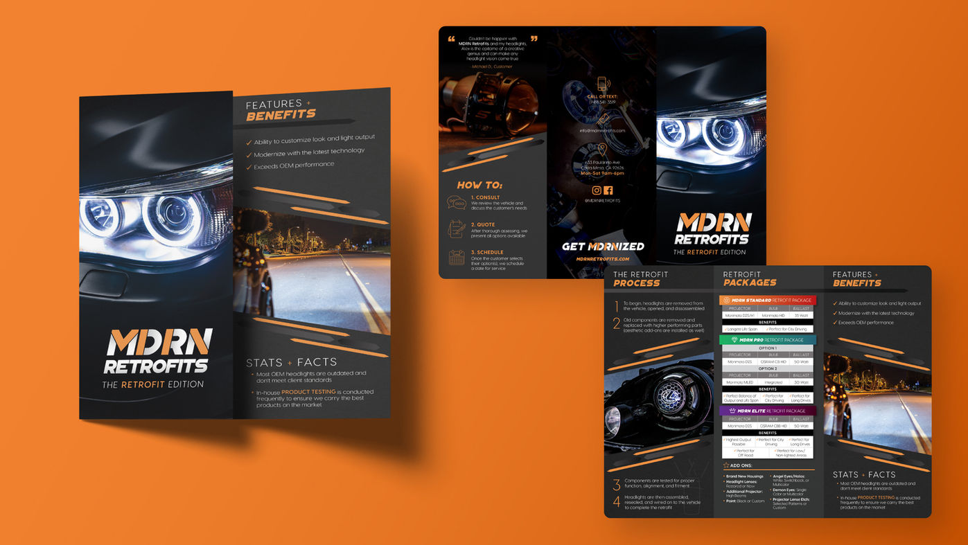 Tri-fold brochure for a lighting company