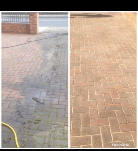 before and after, cleaned driveway