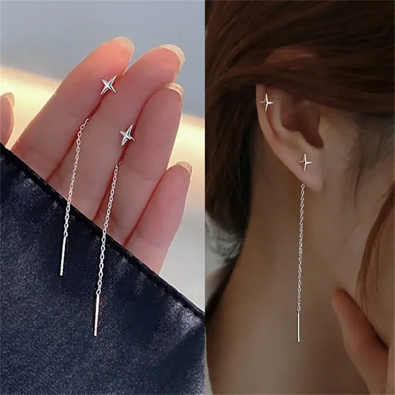 Thumbnail: Golden Starburst Long Chain Studs