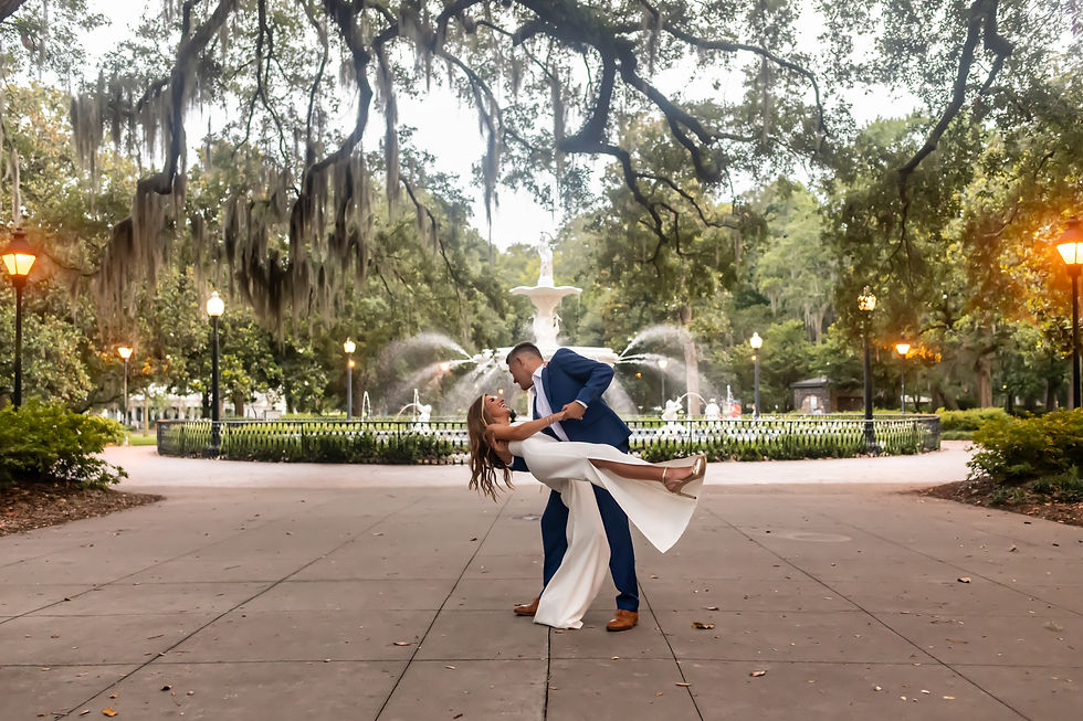 Casey and Max's engagement session on Jones Street and Forsyth Park in Savannah, Georgia.