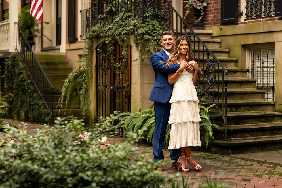 Casey and Max's engagement session on Jones Street and Forsyth Park in Savannah, Georgia.