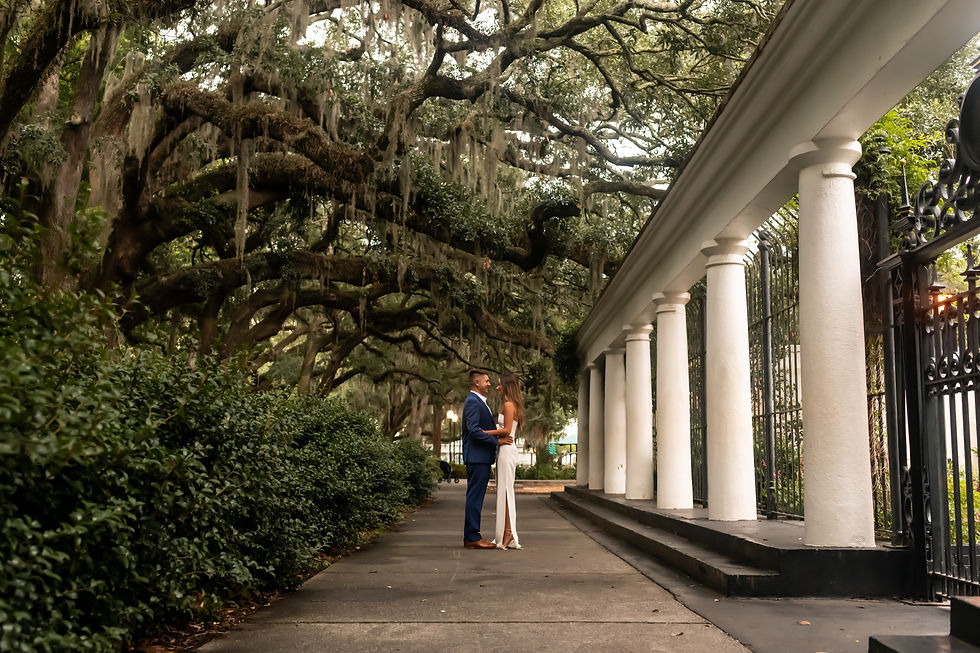 Casey and Max's engagement session on Jones Street and Forsyth Park in Savannah, Georgia.