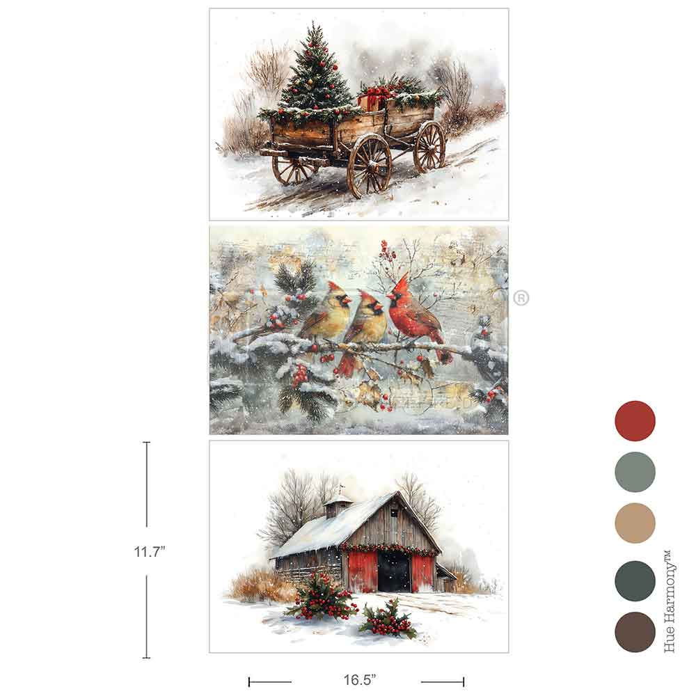 3401-A3 Decoupage Fiber Pack – Christmas In The Countryside – 3 sheets, 11.7″x16