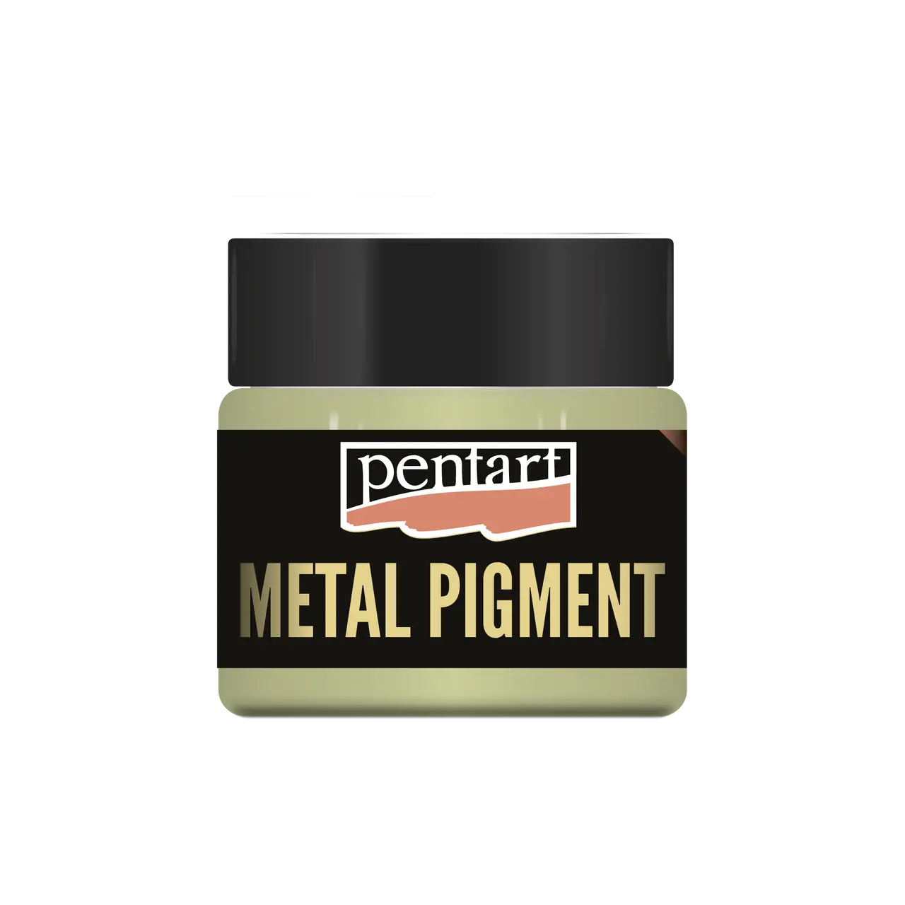 Jar of pentart METAL PIGMENT, metallic gold art supply.