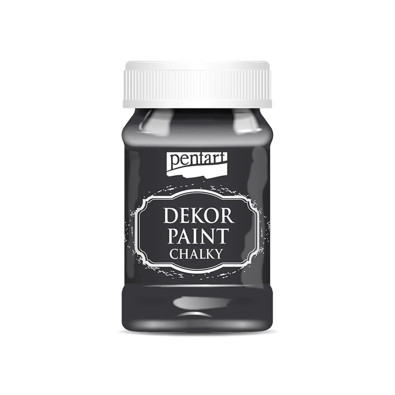 Black Pentart Dekor Chalky Paint jar, label PENTART DEKOR PAINT CHALKY.