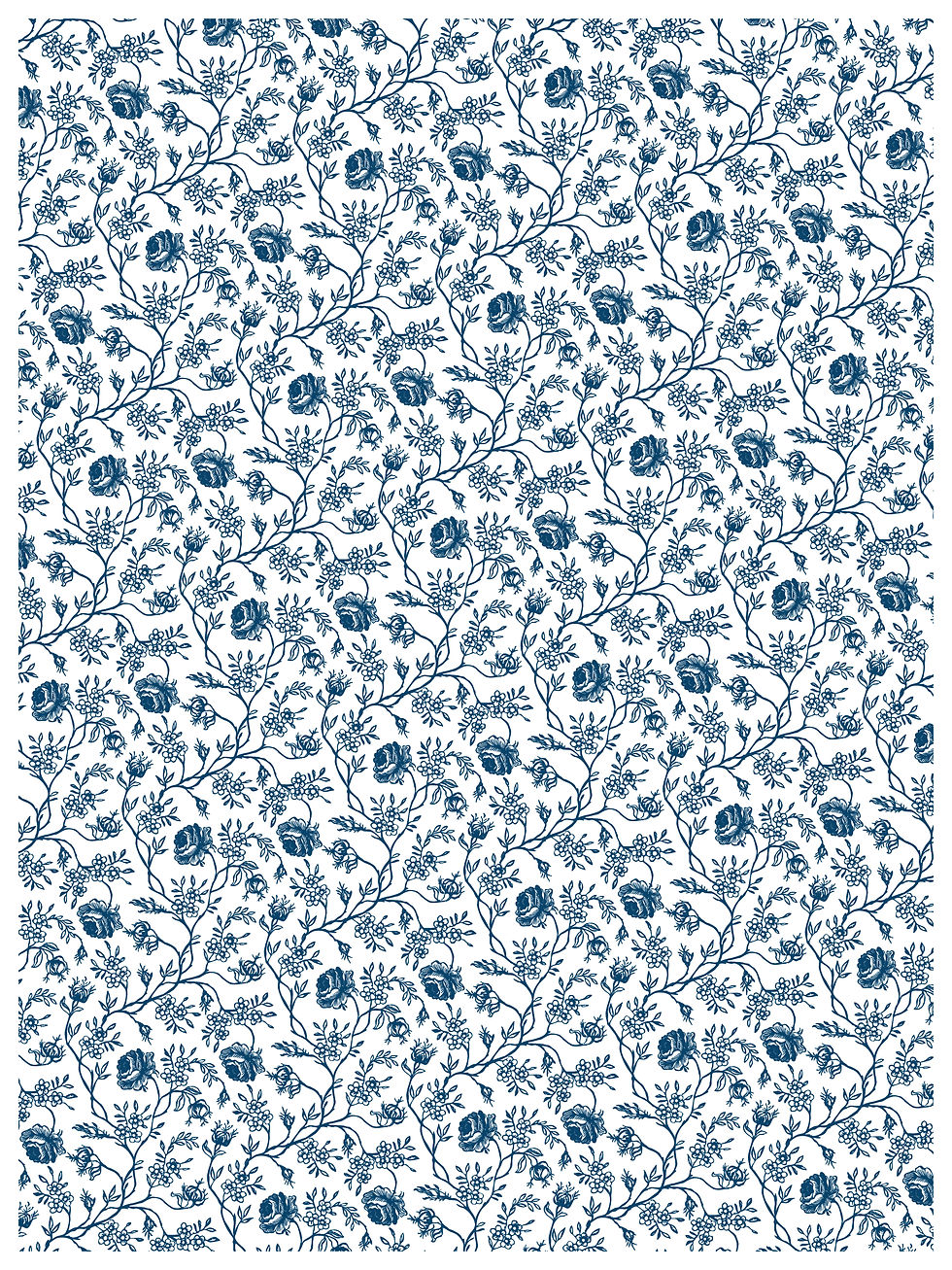 Thumbnail: Seamless repeating pattern of small blue flowers and leaves on white background.