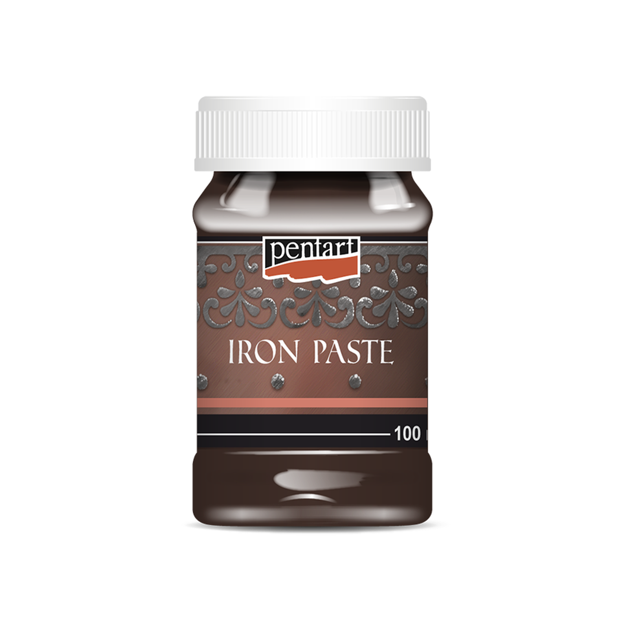 Dark brown pentart IRON PASTE 100 jar with white cap.