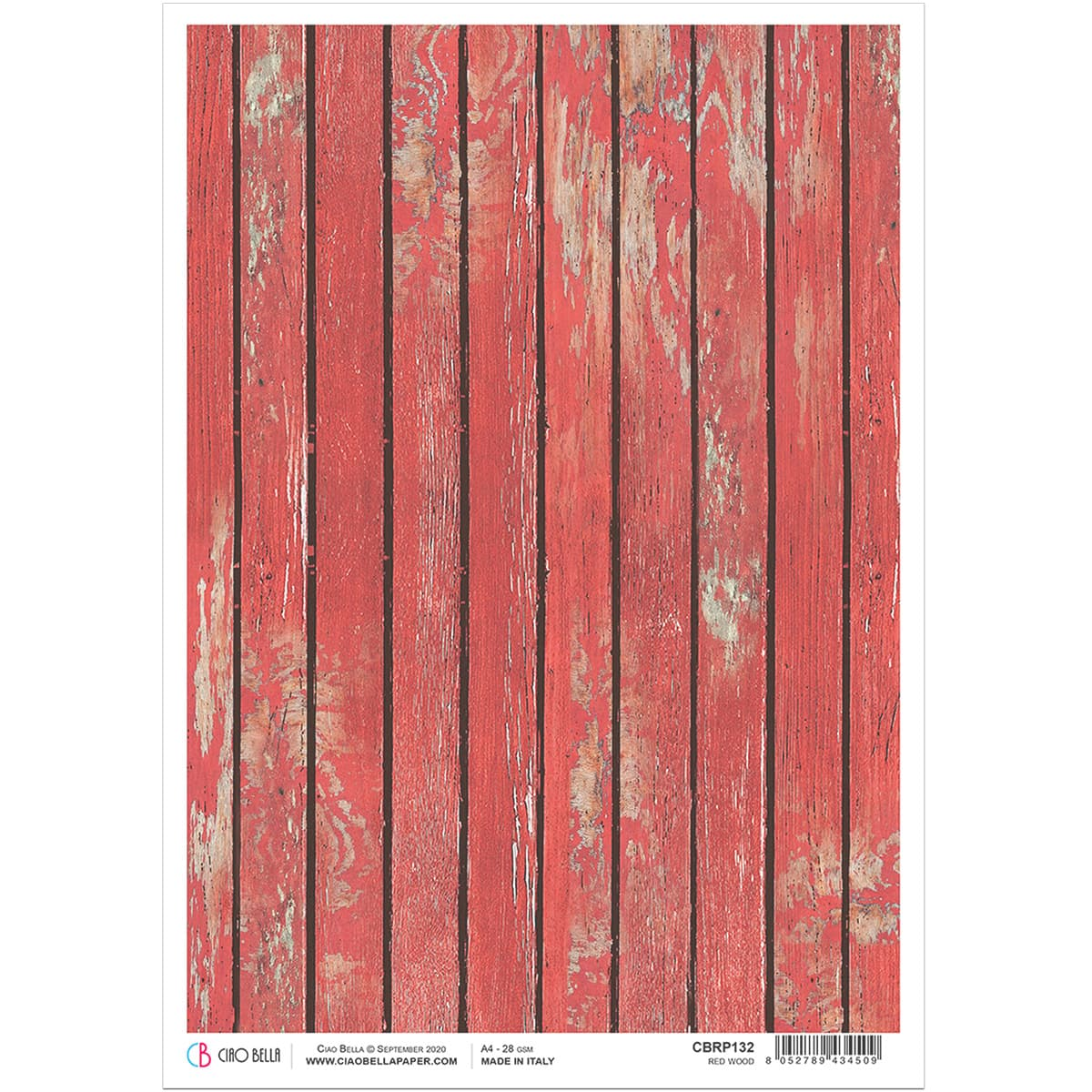 Distressed red wooden planks with peeling paint texture.
