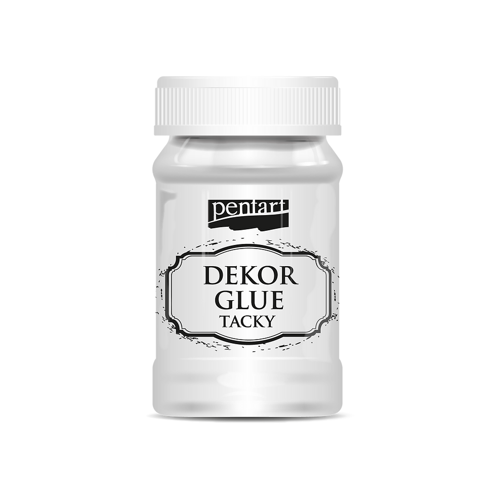 White jar of Pentart DEKOR GLUE TACKY craft adhesive for projects.
