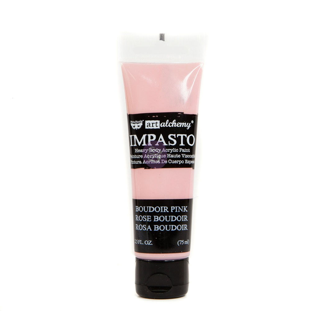 Pink tube of Finnabair Art Alchemy Impasto paint, color Boudoir Pink.