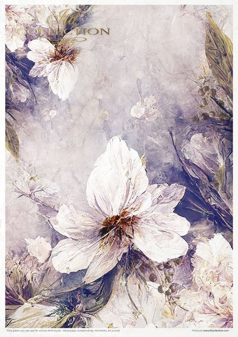 Thumbnail: Painterly white flowers with brown centers on a muted purple background.