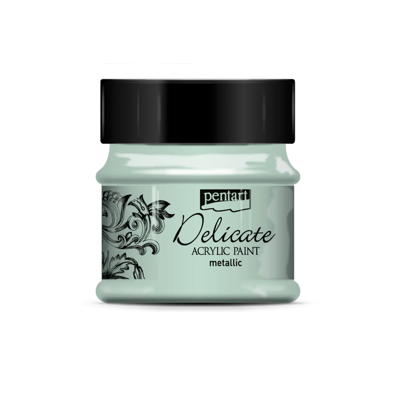 Pentart Delicate acrylic metallic paint jar, light green shade.