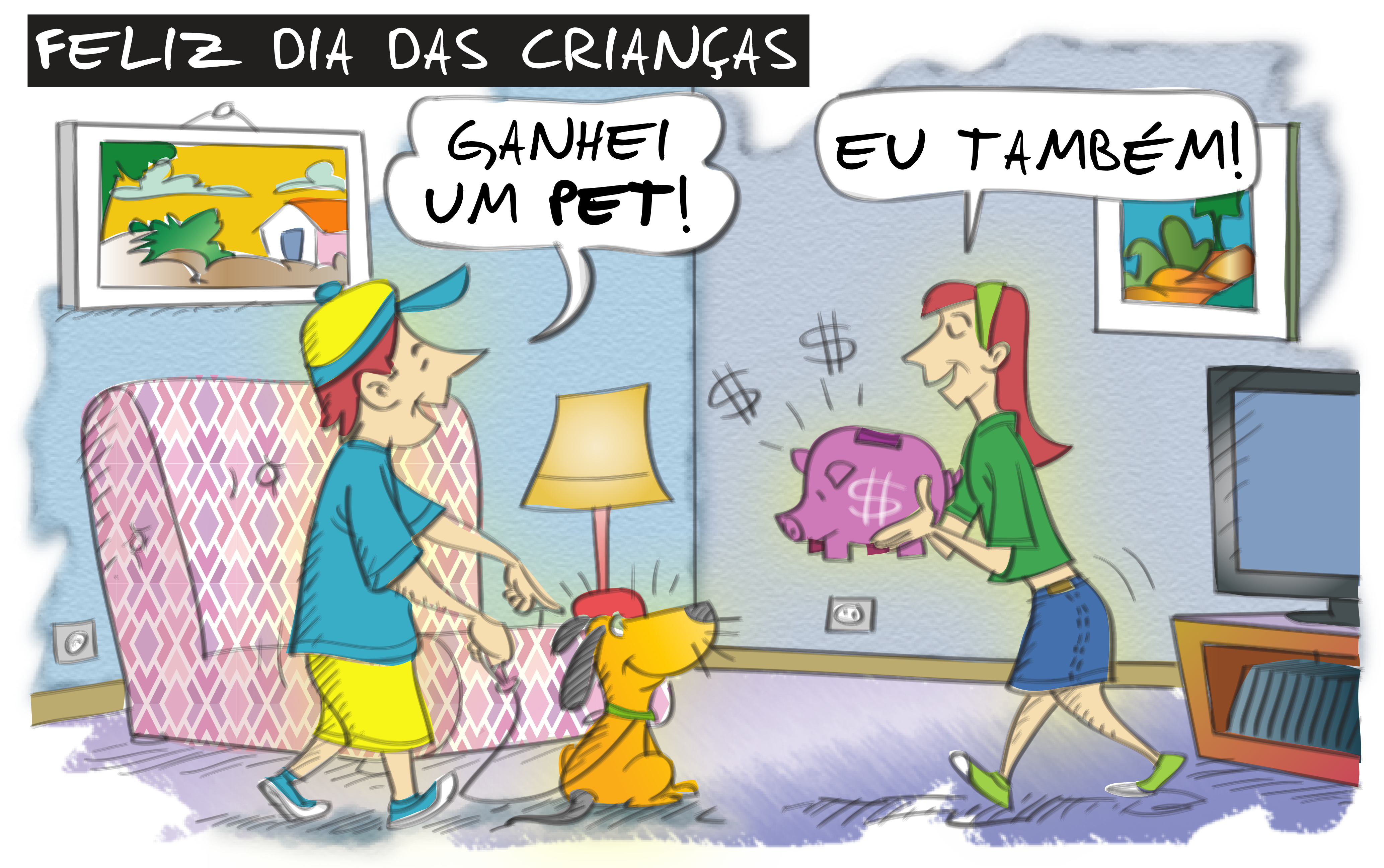 INVESTIMENTO - FELIZ DIA DAS CRIANÇAS - Ilustrador: Grego
