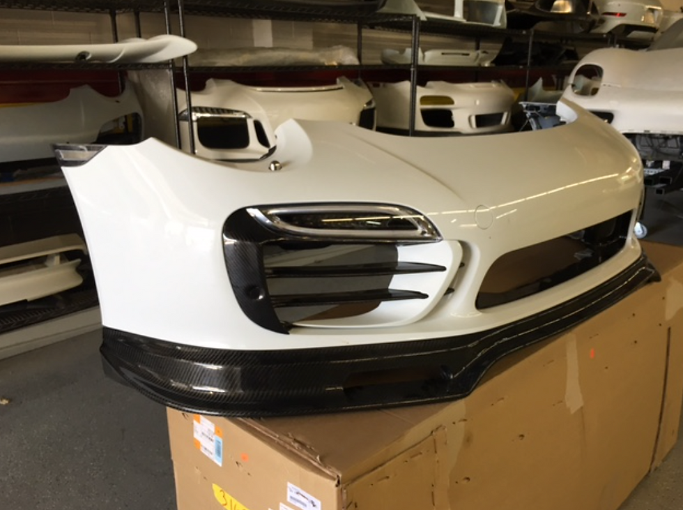 Thumbnail: PORSCHE 991 TURBO AND TURBO S CARBON FIBER FRONT BUMPER LOWER SPOILER VALANCE