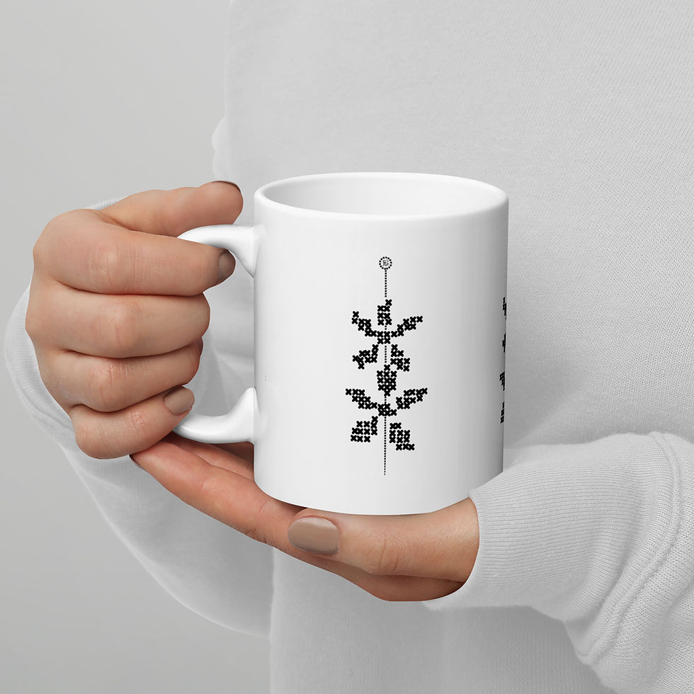 Thumbnail: White mug "My crosstitched flowers"