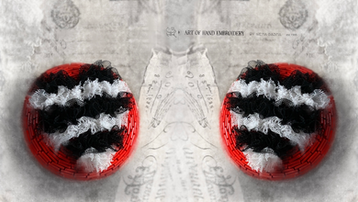 Tulle ribbon embroidery sample created with the Lunéville hook, demonstrating textured ribbon stitching on a circular embroidered piece