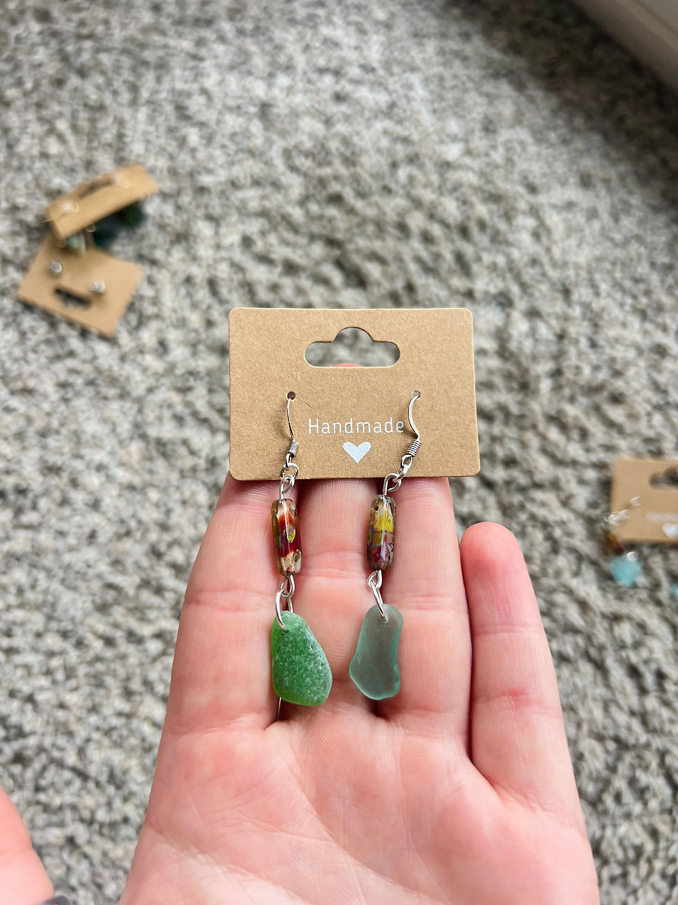 サムネイル： Blue & Green Sea Glass Earrings