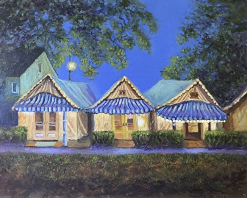 Ocean Grove, Tents at night | Oil | USA