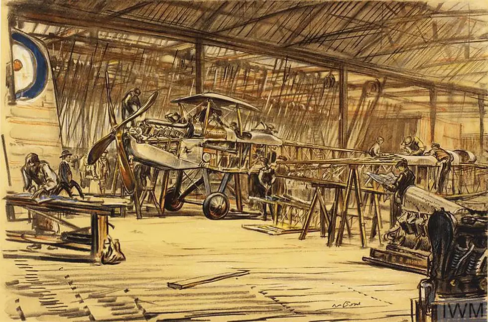 war memorial art erecting aeroplanes